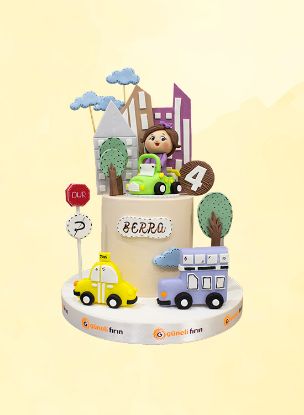 Trafik Temalı Çocuk Butik Doğum Günü Pastası